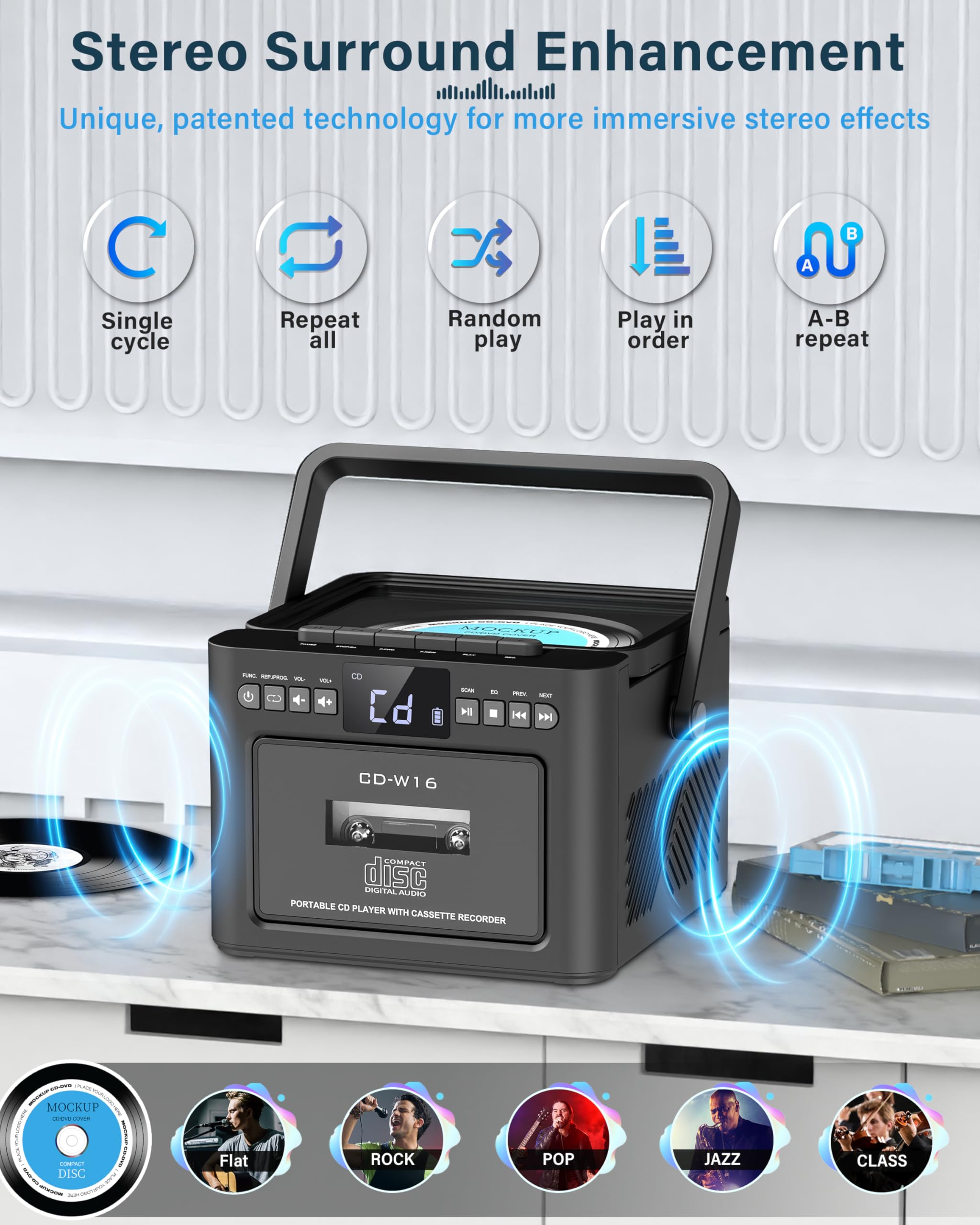 Foto 7 | Reproductor De Cd Boombox Greadio Recargable Con Cassette Bluetooth - Venta Internacional.