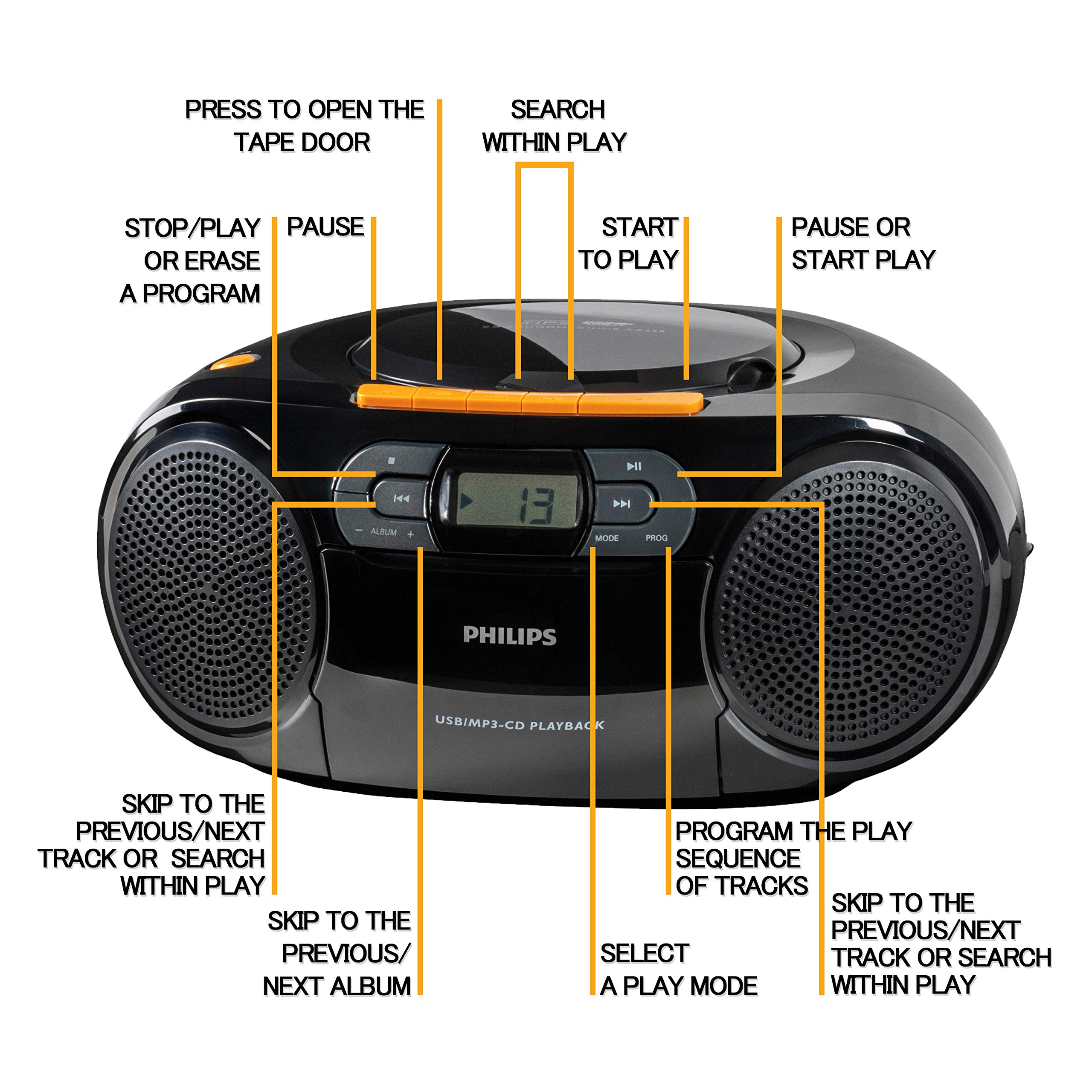 Foto 4 pulgar | Reproductor De Cd Portátil Boombox Philips Reproductor De Casetes Mp3 - Venta Internacional.