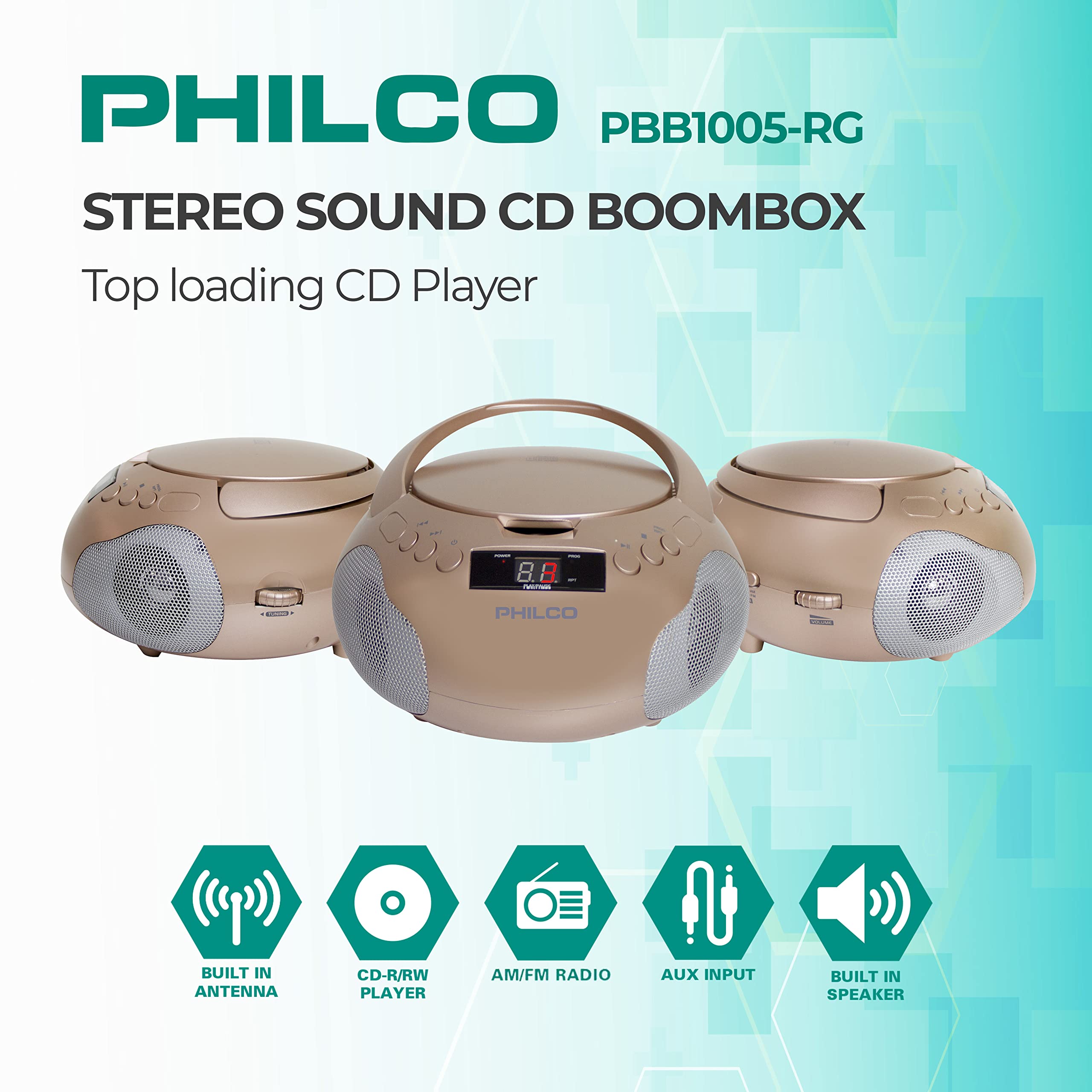 Foto 3 pulgar | Reproductor De Cd Portátil Boombox Philco Rose Gold Con Altavoces - Venta Internacional.