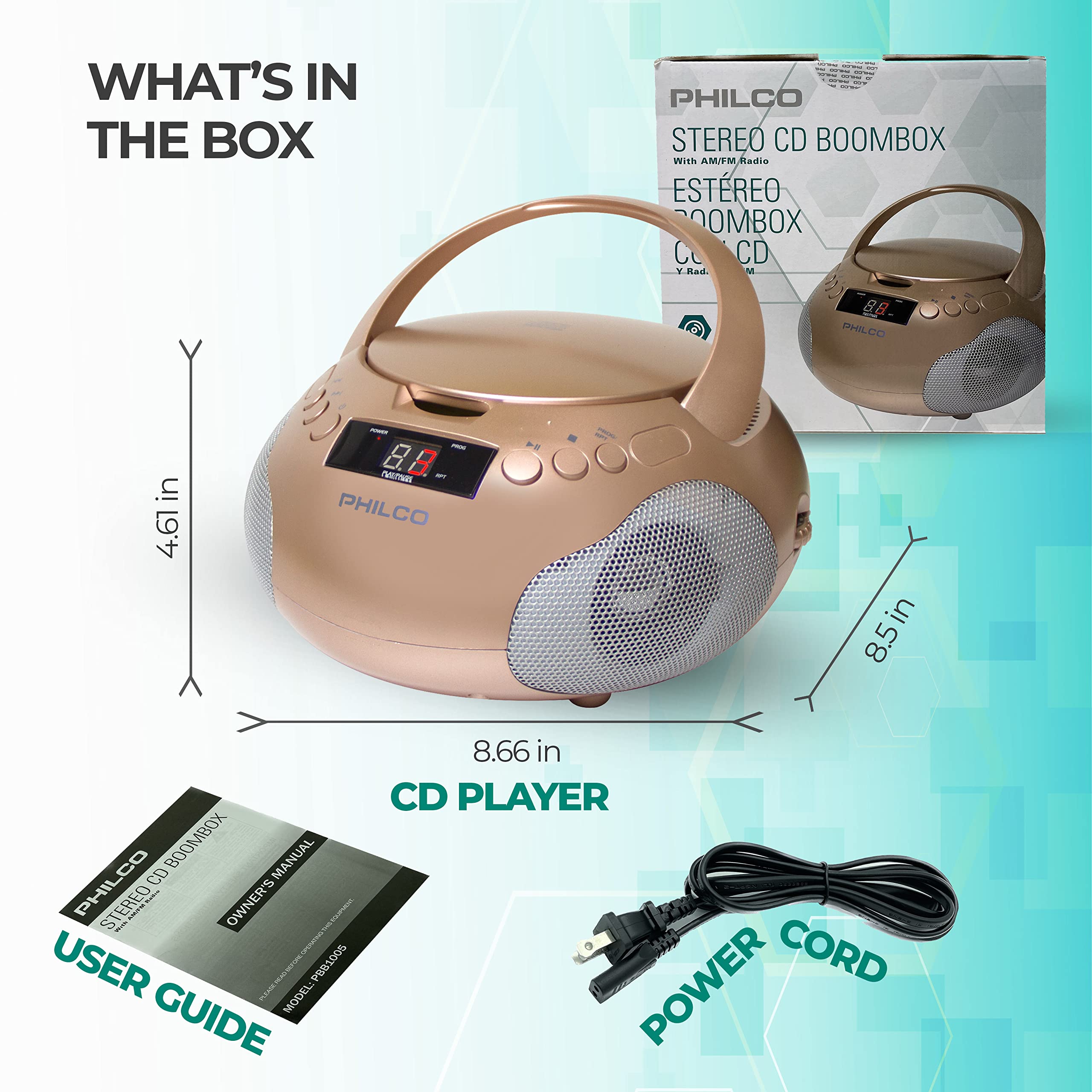 Foto 8 pulgar | Reproductor De Cd Portátil Boombox Philco Rose Gold Con Altavoces - Venta Internacional.