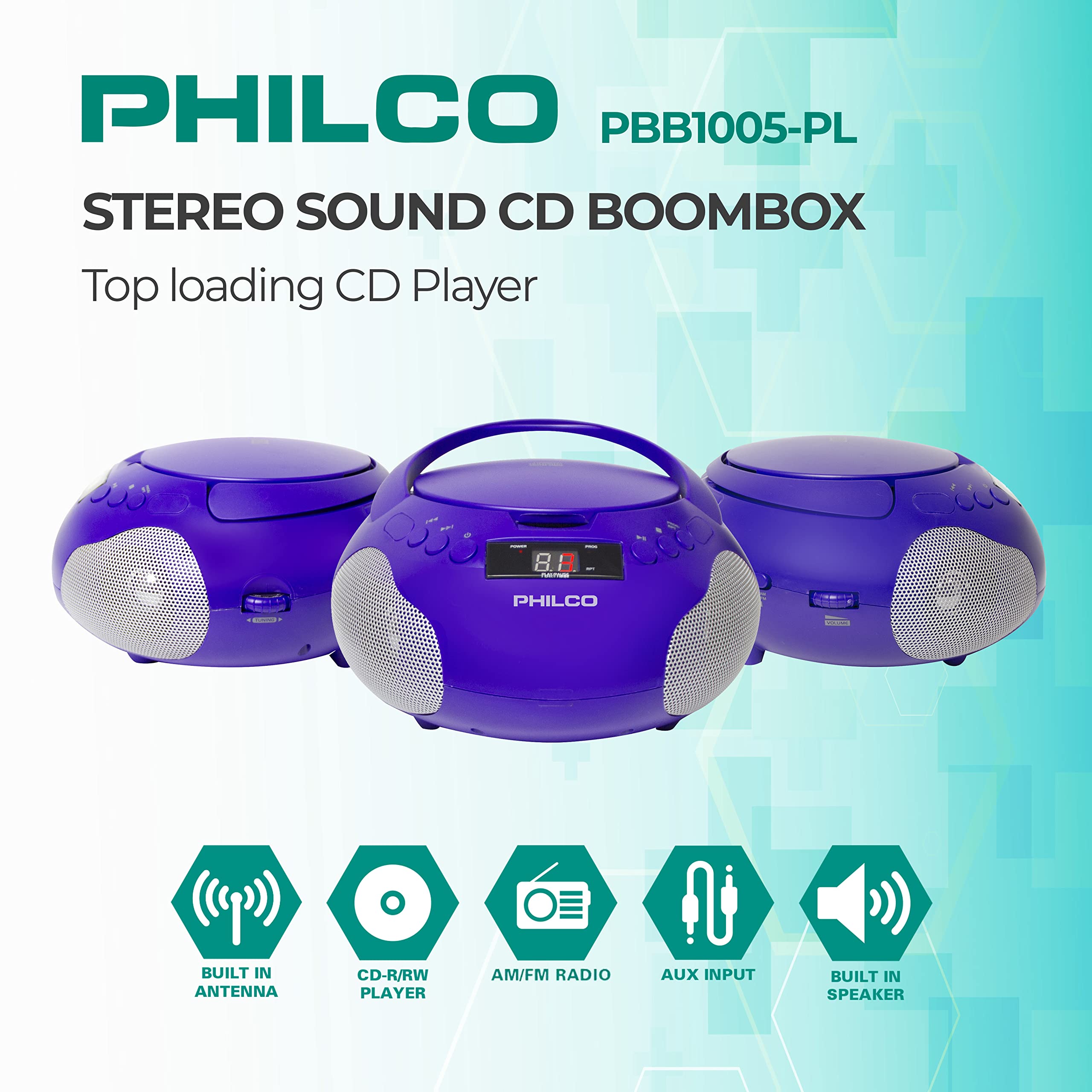 Foto 3 pulgar | Reproductor De Cd Portátil Boombox Philco Con Altavoces Am Fm Radio - Venta Internacional.
