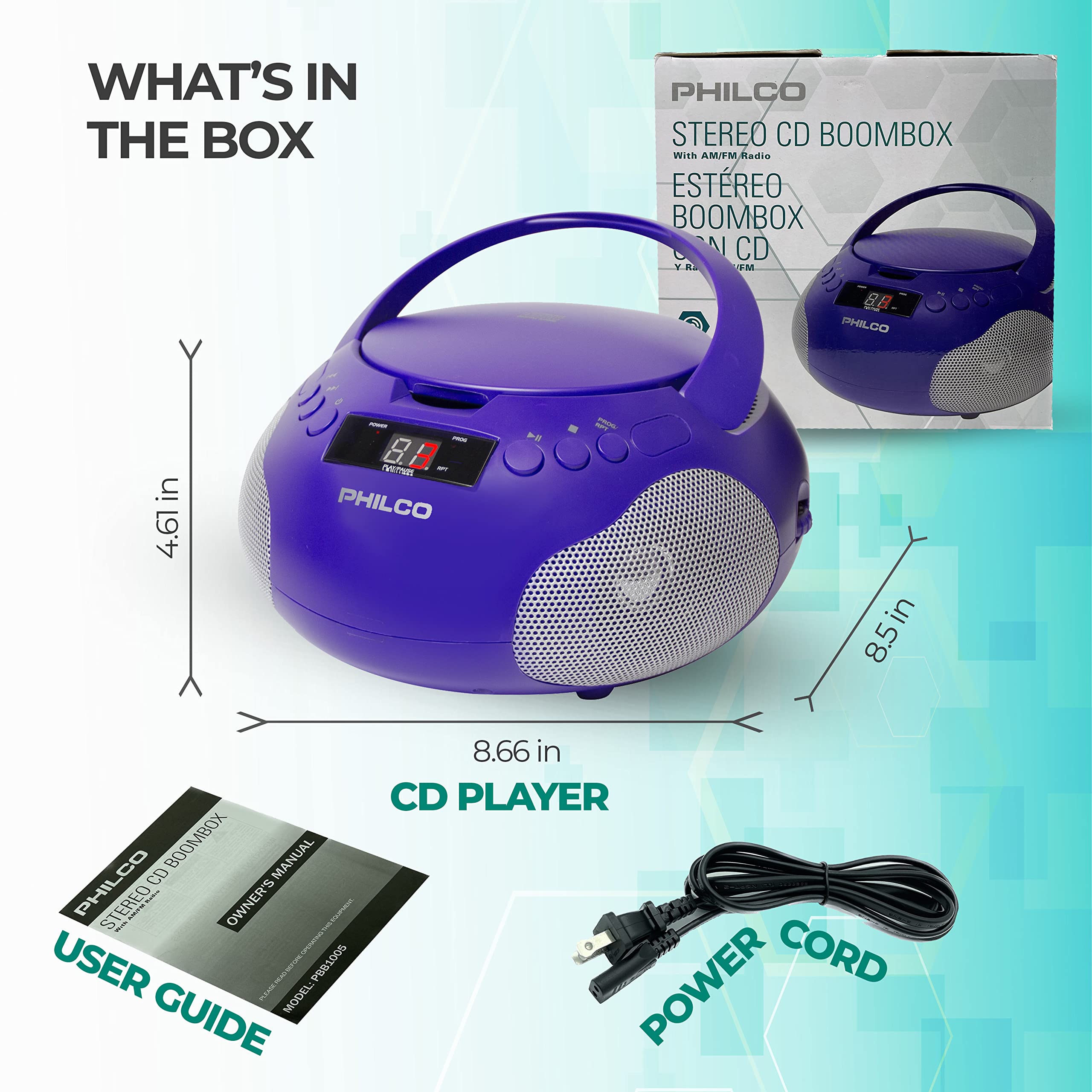 Foto 7 | Reproductor De Cd Portátil Boombox Philco Con Altavoces Am Fm Radio - Venta Internacional.