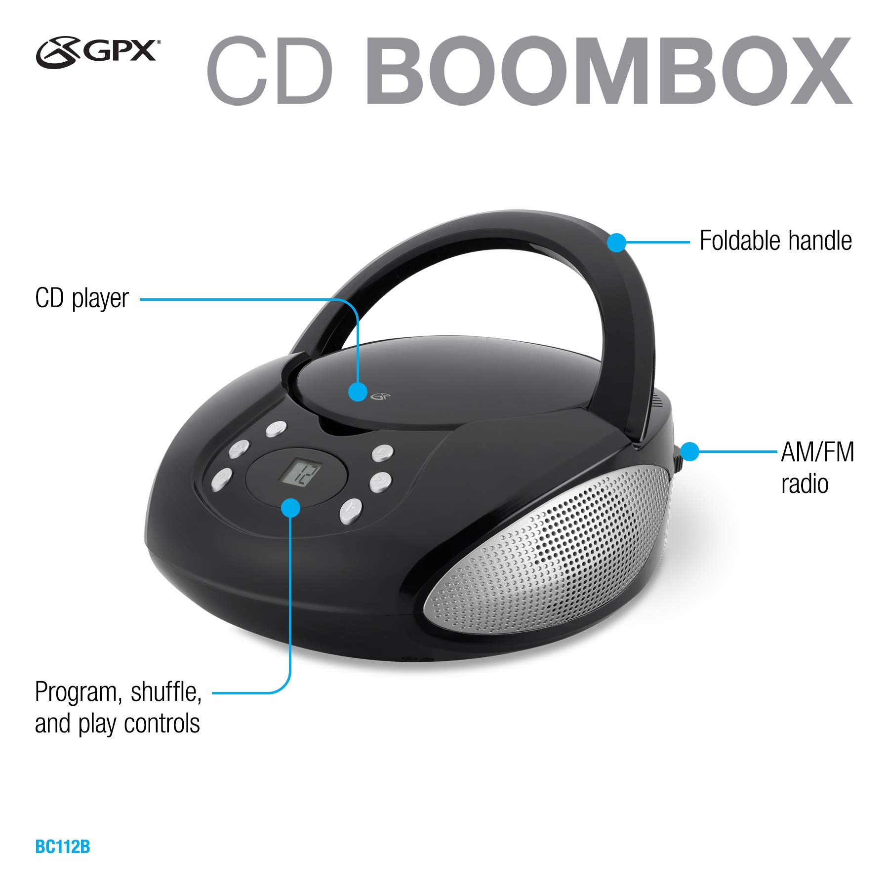 Foto 6 pulgar | Cd Boombox Gpx Portátil Con Carga Superior Y Radio Am/fm, Color Negro - Venta Internacional.