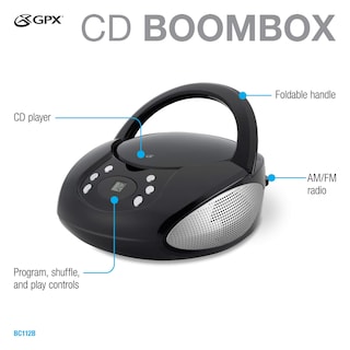 Foto 5 | Cd Boombox Gpx Portátil Con Carga Superior Y Radio Am/fm, Color Negro - Venta Internacional.