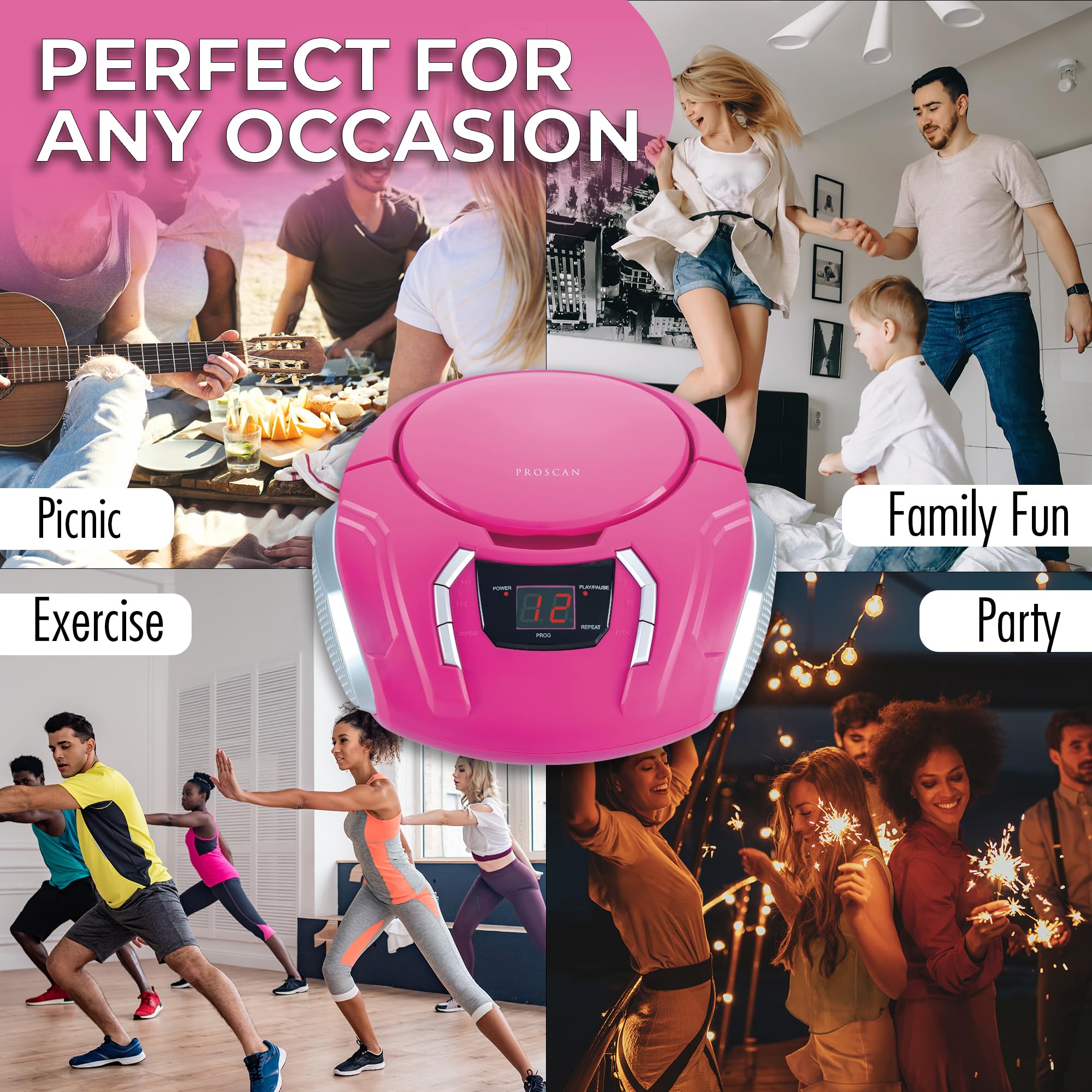 Foto 4 | Reproductor De Cd Portátil Boombox Proscan Elite Con Radio Am/fm - Venta Internacional.