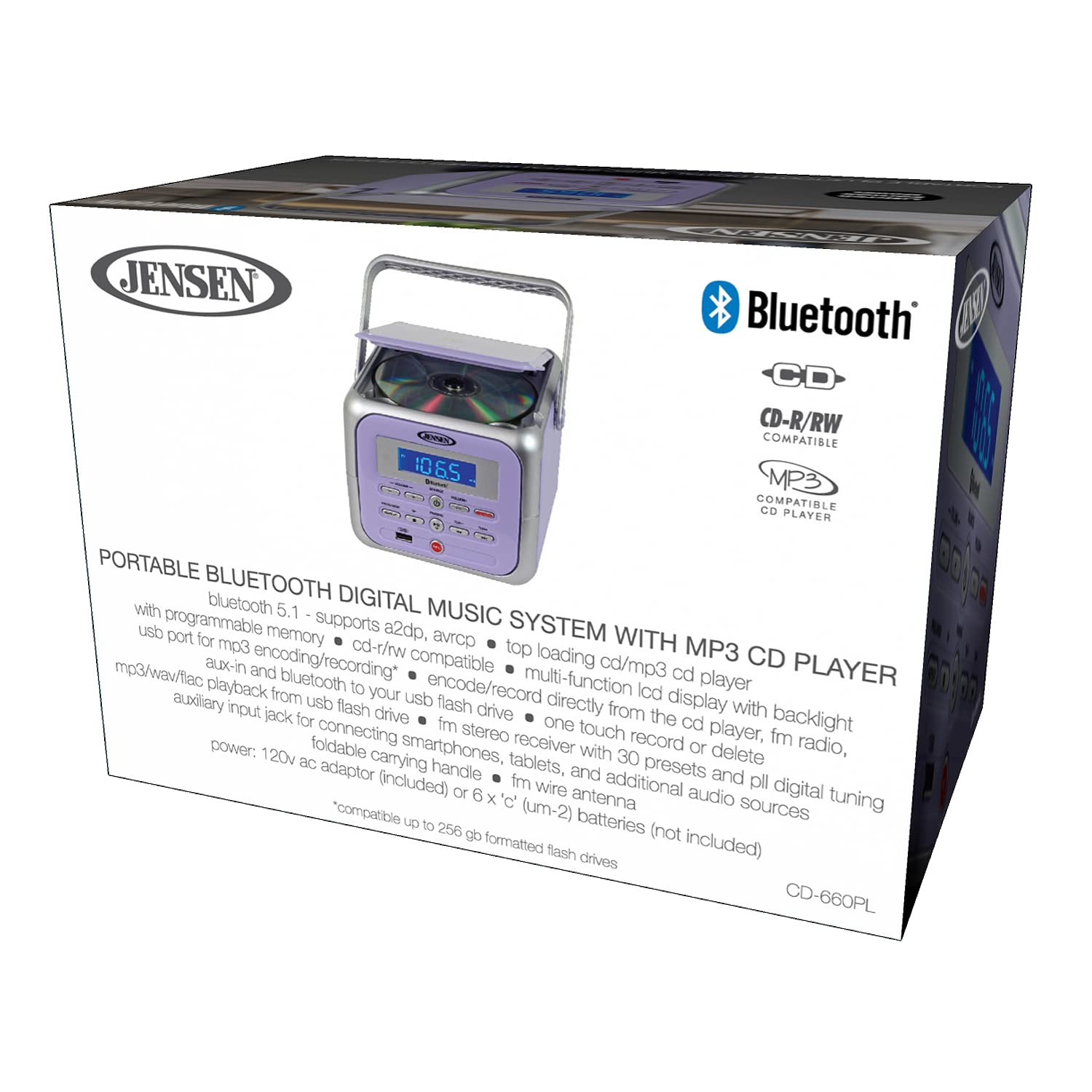 Foto 5 | Reproductor De Cd Estéreo Portátil Boombox Jensen Cd-660 Lavender - Venta Internacional.