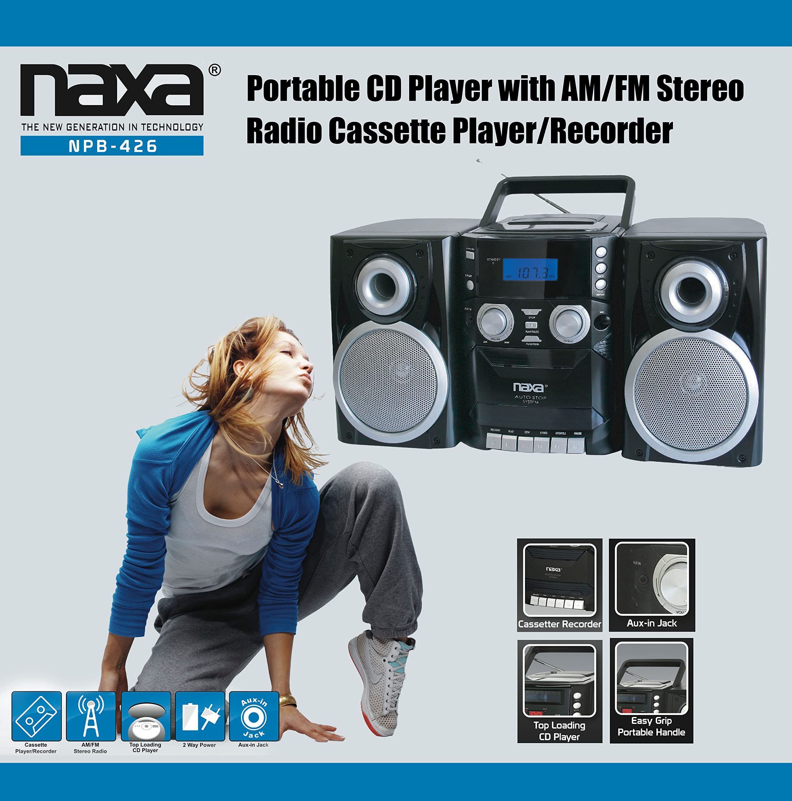 Foto 4 pulgar | Reproductor De Cd Portátil Boombox Naxa Con Radio Estéreo Am/fm - Venta Internacional.