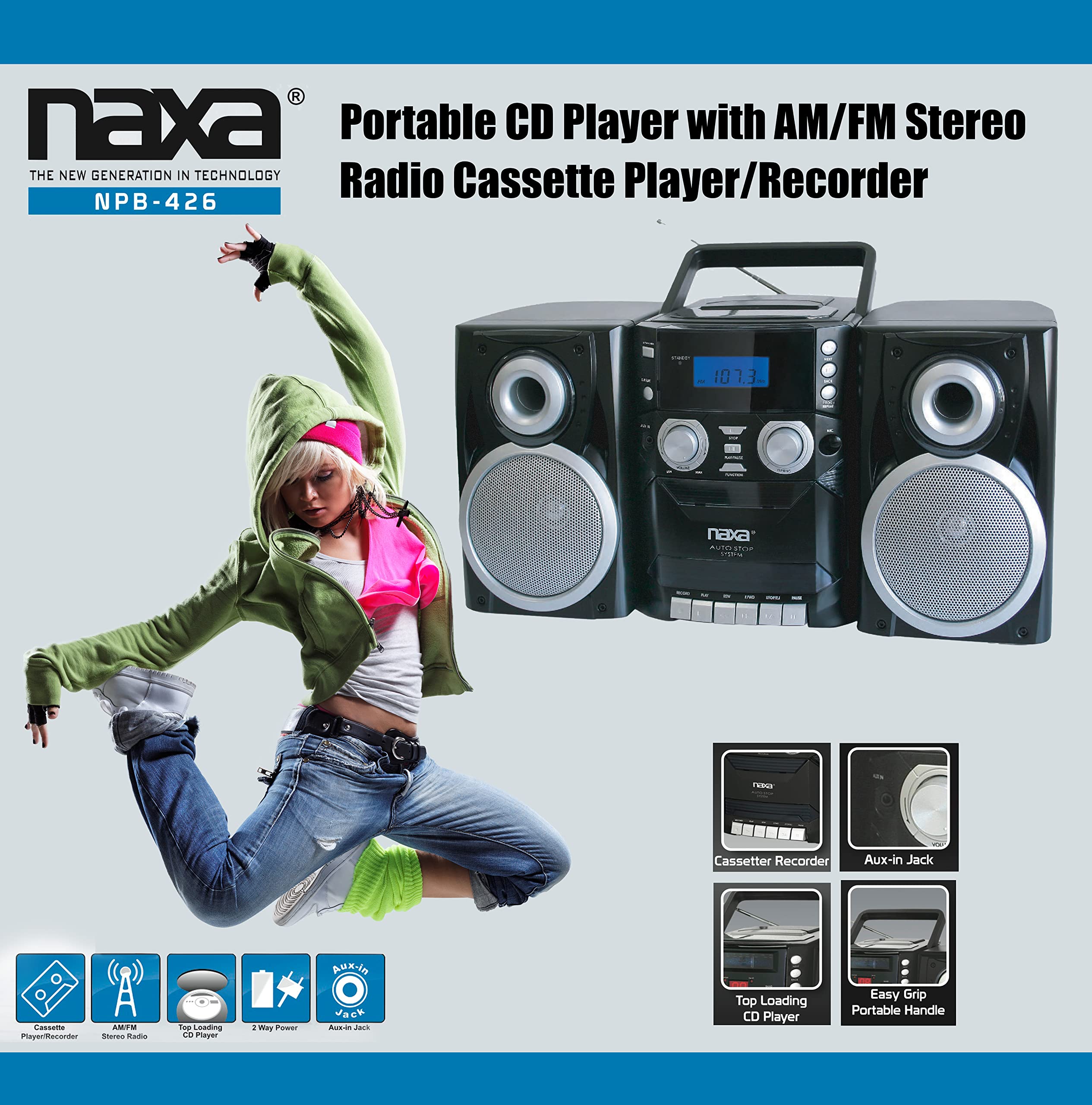 Foto 5 pulgar | Reproductor De Cd Portátil Boombox Naxa Con Radio Estéreo Am/fm - Venta Internacional.