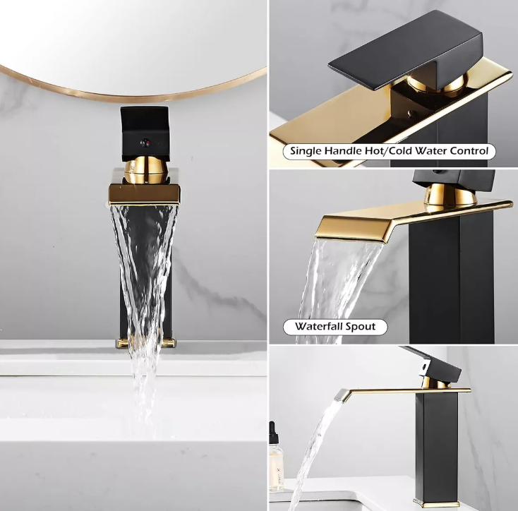 Foto 4 | Grifo Mezclador De Baño Bicolor Negro Dorado