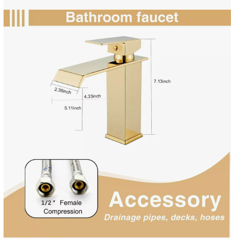 Foto 2 | Grifo Xtellar De Baño Dorado En Cascada, Lavabo Mezclador Monomando, Lavabo De Lujo Yesop Y-343