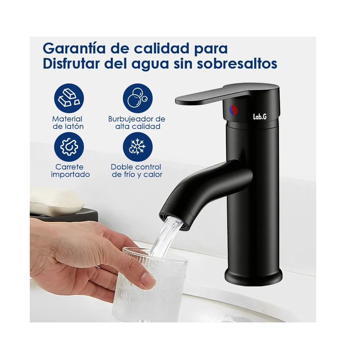 Foto 3 pulgar | Grifo Mezclador De Encimera Para Baño De Acero Inoxidable Negro Mate