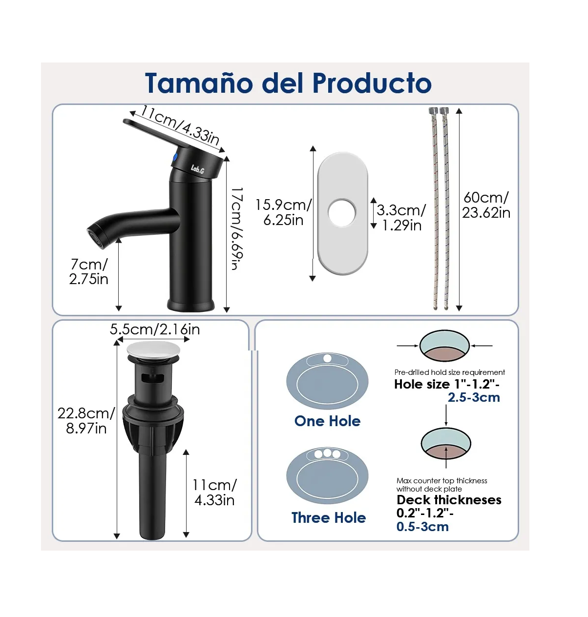 Foto 6 pulgar | Grifo Mezclador De Encimera Para Baño De Acero Inoxidable Negro Mate