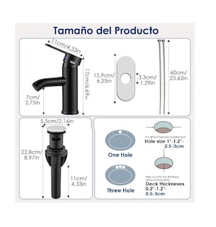 Foto 5 | Grifo Mezclador De Encimera Para Baño De Acero Inoxidable Negro Mate