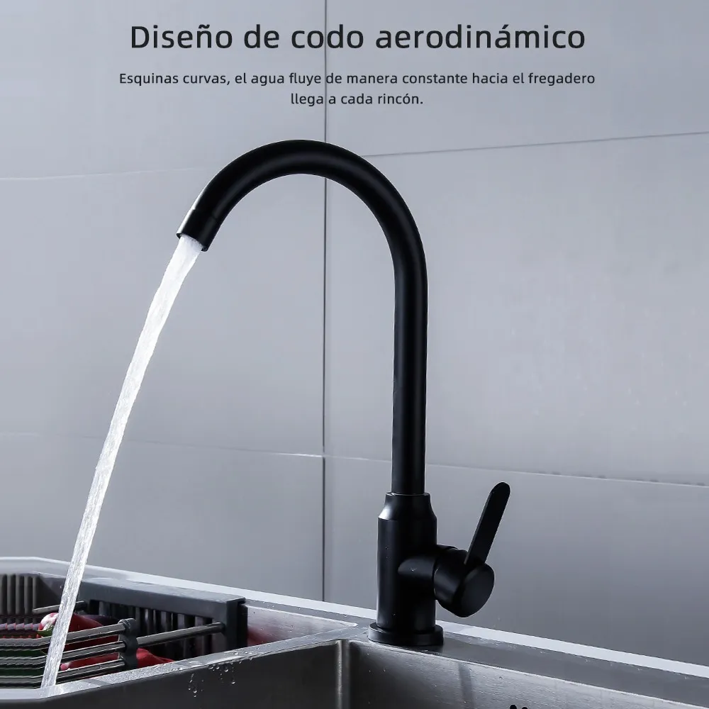 Foto 3 | Llave Mezcladora para Fregadero Malubero color Negro Cuello Curvo