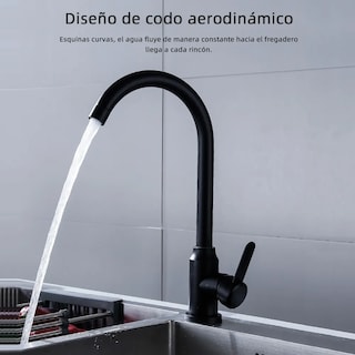 Foto 3 | Llave Mezcladora para Fregadero Malubero color Negro Cuello Curvo