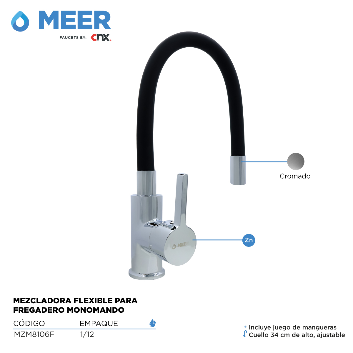 Foto 2 | Mezcladora Flexible para Fregadero CNX PSA042 color Negro