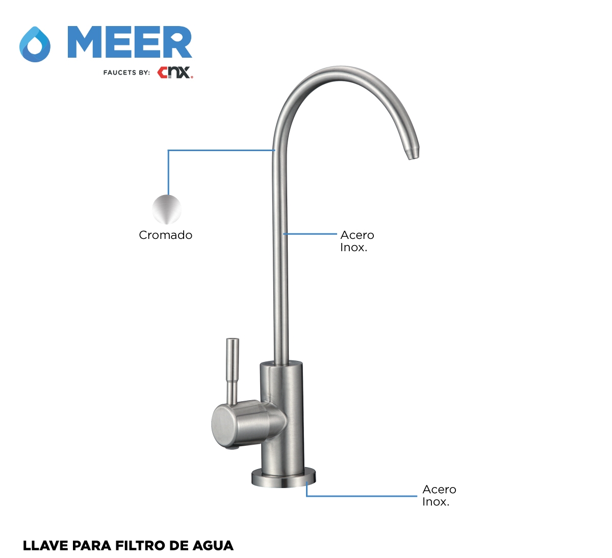 Foto 3 | Llave Niquelada para Filtro de Agua Meer-CNX color Plateado de Acero Inoxidable