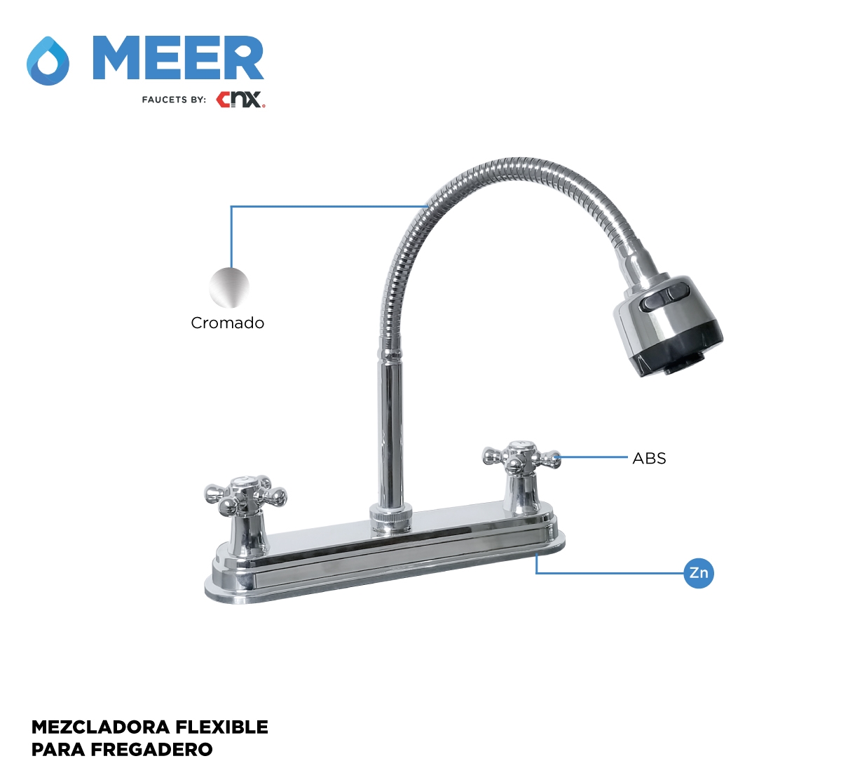 Foto 3 | Mezcladora para Fregadero de Acero Inoxidable Meer-CNX Mzf826f color Plata