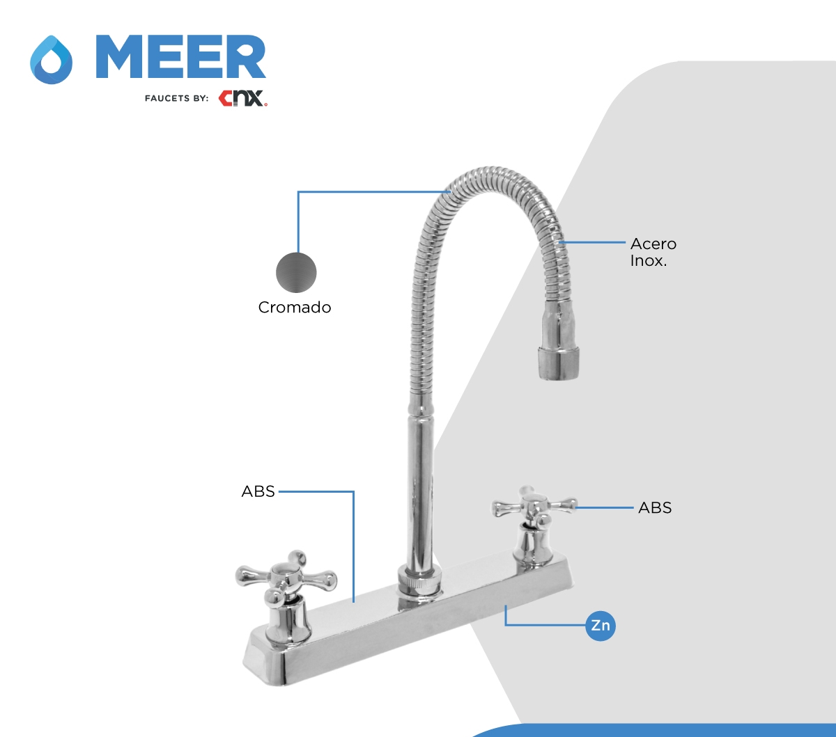 Foto 4 pulgar | Mezcladora para Fregadero de Acero Inoxidable Meer-CNX Mzf821f color Plata