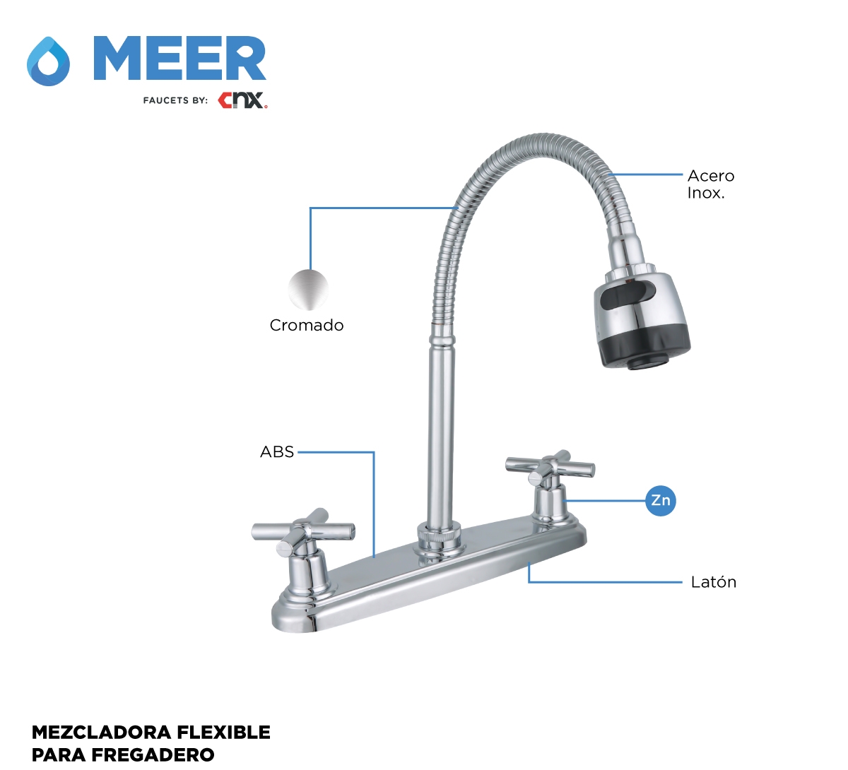 Foto 4 pulgar | Mezcladora para Fregadero de Acero Inoxidable Meer-CNX Mzf8121fc color Plata