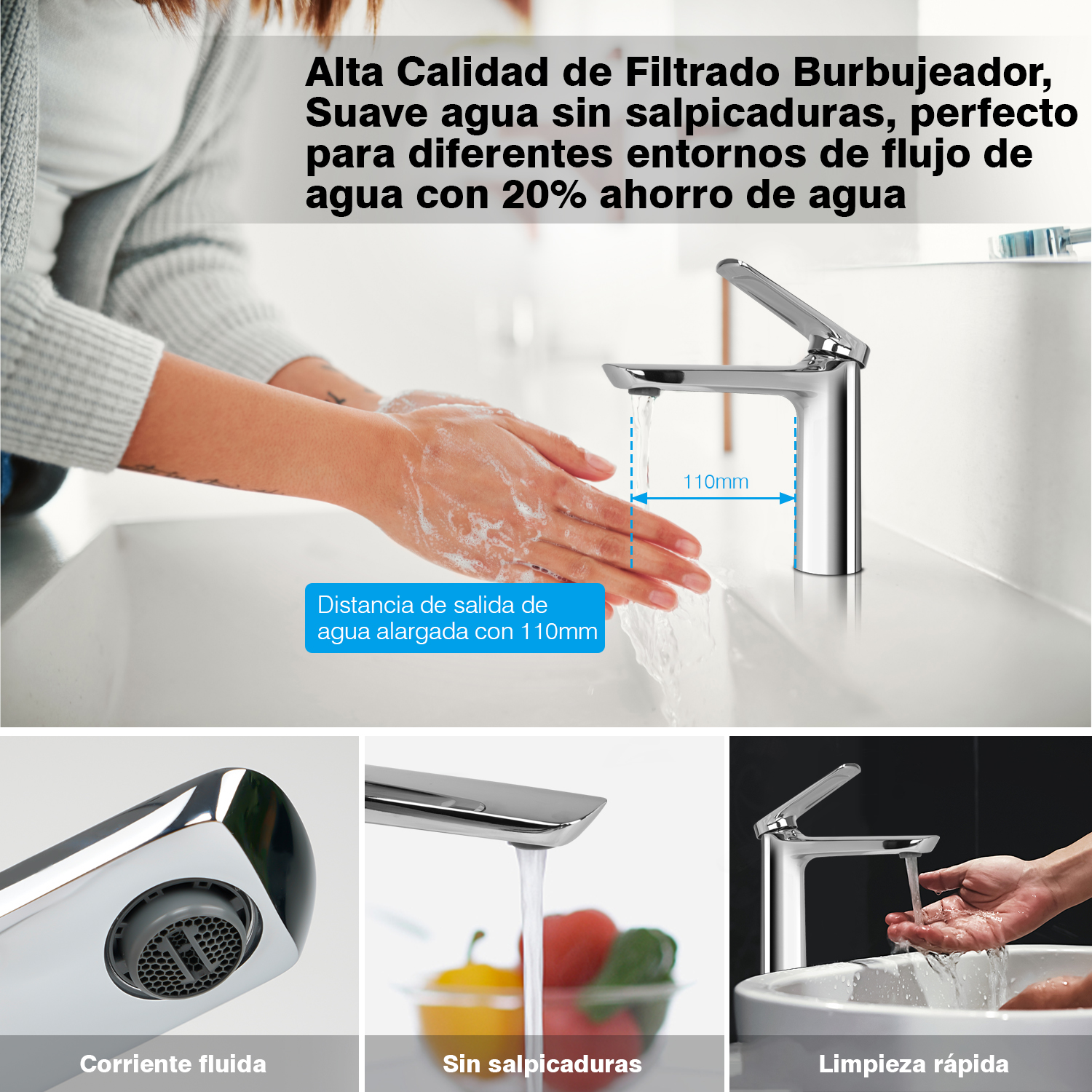 Foto 3 pulgar | Sangkee K10125 Grifo Para Lavabo De Baño Frío Y Caliente Con Moderno Diseño Plata