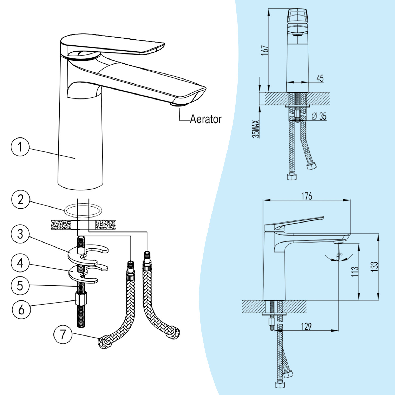 Foto 4 pulgar | Sangkee K10125 Grifo Para Lavabo De Baño Frío Y Caliente Con Moderno Diseño Plata