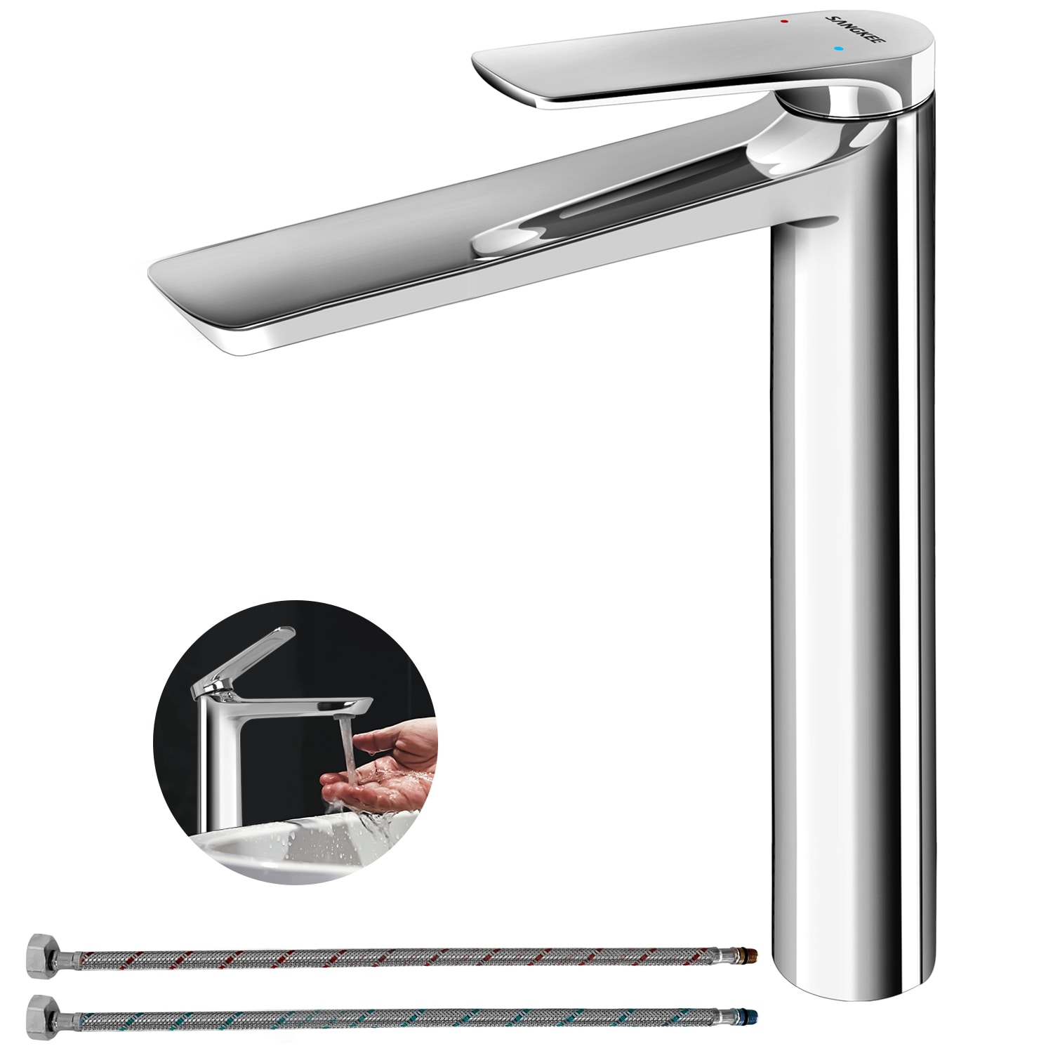 Sangkee K10126 grifo Para Lavabo De Baño Frío Y Caliente Con Moderno Diseño Plata $1,358