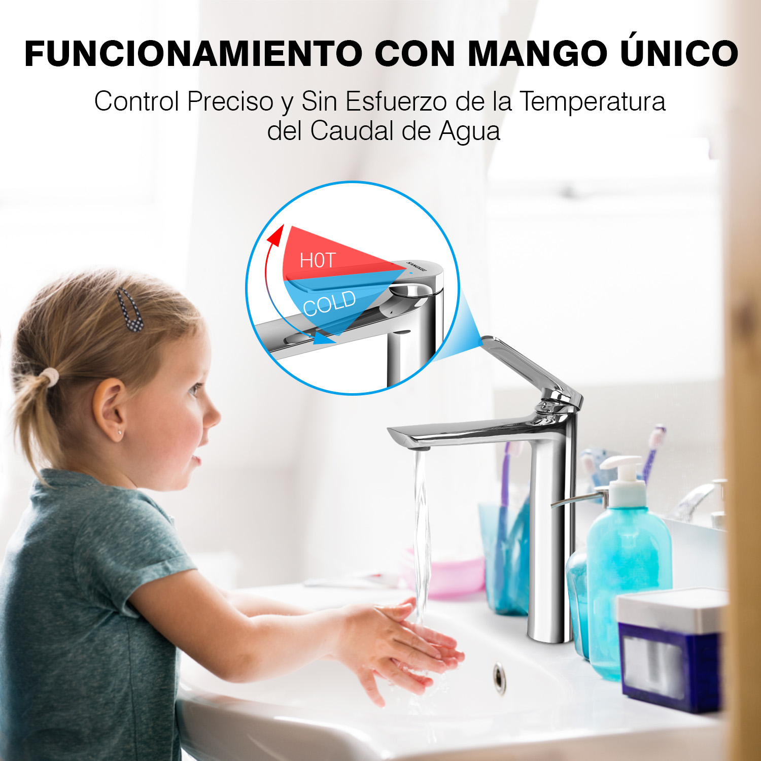 Foto 4 pulgar | Sangkee K10126 grifo Para Lavabo De Baño Frío Y Caliente Con Moderno Diseño Plata