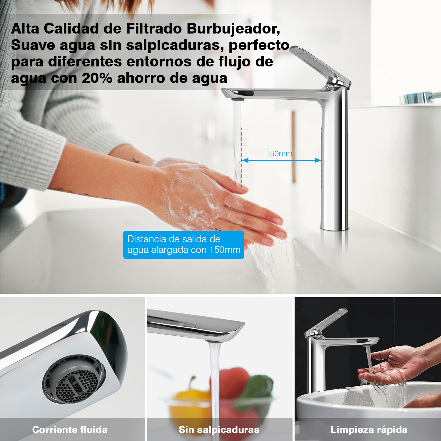 Foto 5 pulgar | Sangkee K10126 grifo Para Lavabo De Baño Frío Y Caliente Con Moderno Diseño Plata