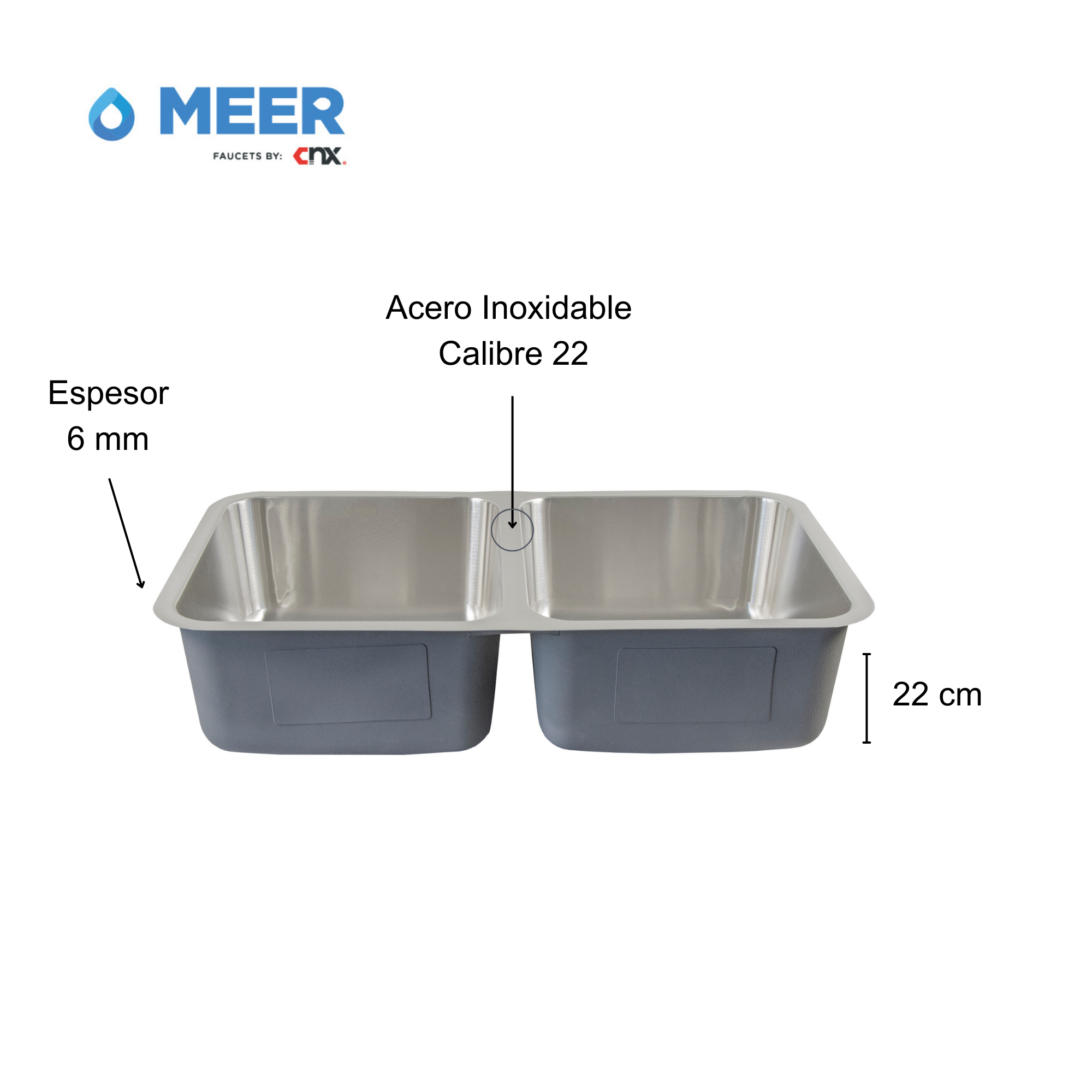 Foto 7 pulgar | Kit de Fregadero de Cocina con Mezcladora Meer-CNX color Plata de Acero Inoxidable Satinado