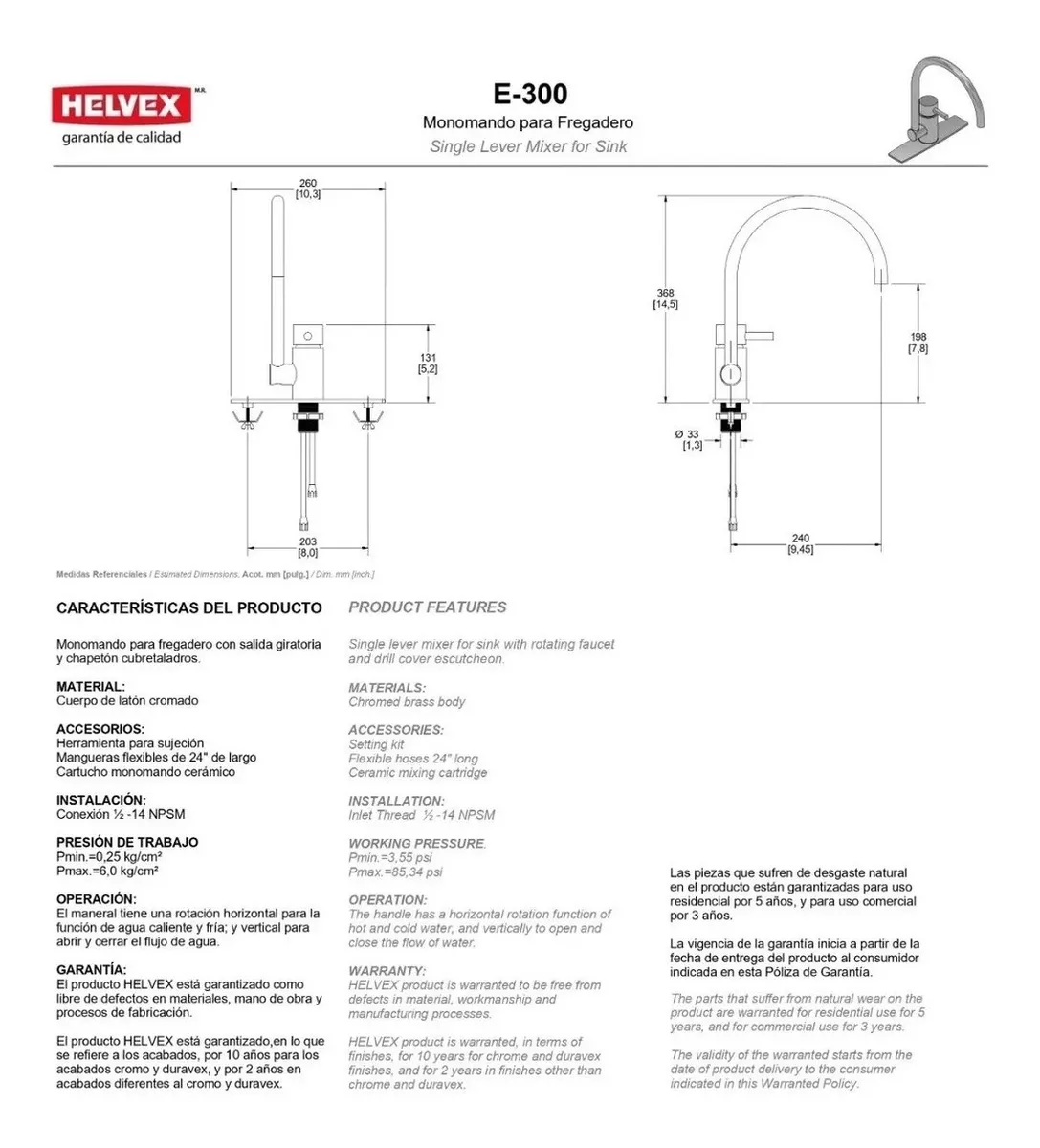 Foto 4 pulgar | Mezcladora para Fregadero Marca Helvex Cromada E-300