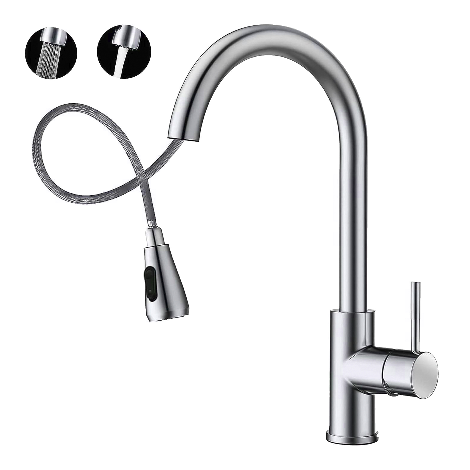 Mezcladora para Fregadero Meer Faucets By CNX con dos Funciones de Chorro y Cuello Retráctil Manguera de 55 cm de Zinc