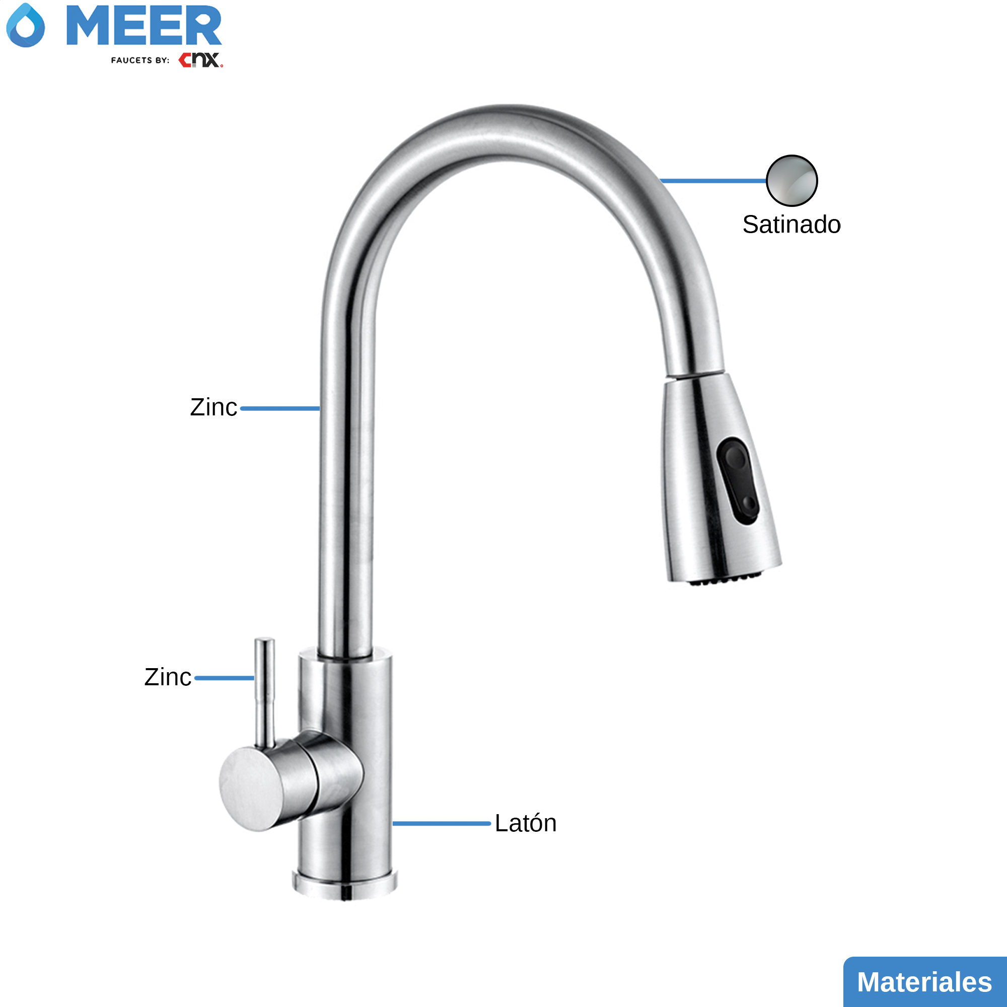 Foto 4 | Mezcladora para Fregadero Meer Faucets By CNX con dos Funciones de Chorro y Cuello Retráctil Manguera de 55 cm de Zinc