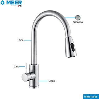 Foto 4 | Mezcladora para Fregadero Meer Faucets By CNX con dos Funciones de Chorro y Cuello Retráctil Manguera de 55 cm de Zinc
