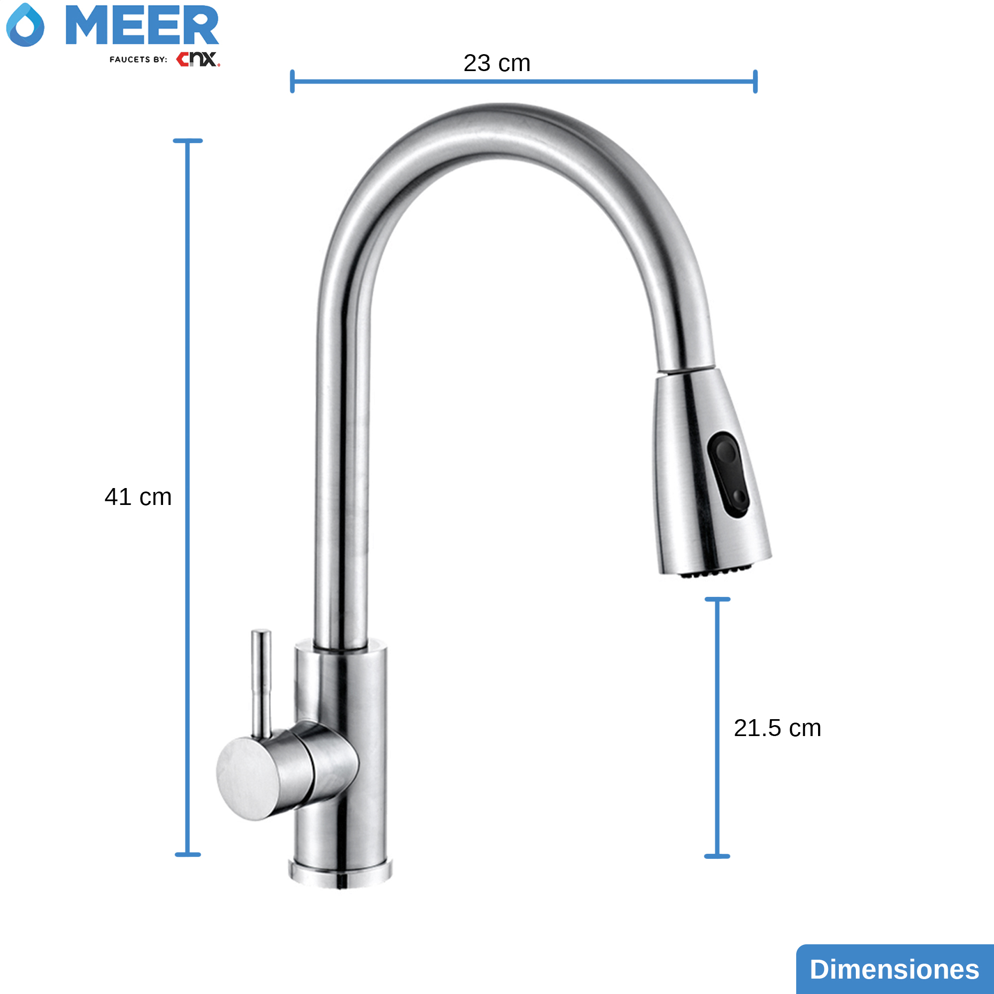 Foto 5 | Mezcladora para Fregadero Meer Faucets By CNX con dos Funciones de Chorro y Cuello Retráctil Manguera de 55 cm de Zinc