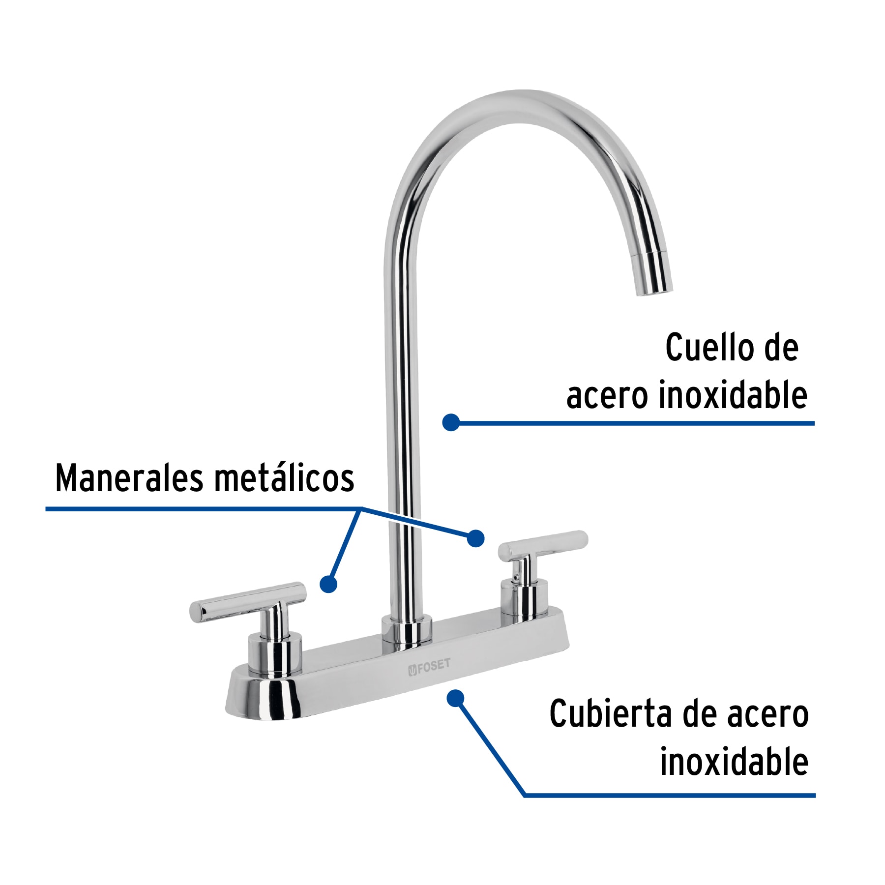 Foto 3 pulgar | Mezcladora para Fregadero Foset Manerales Palanca Cromo