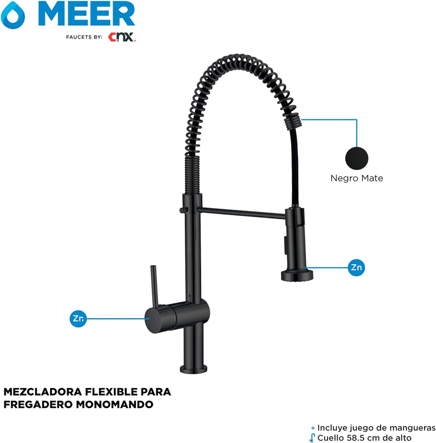 Foto 2 | Mezcladora Monomando para Fregadero Cnx Negro Incluye Mangueras