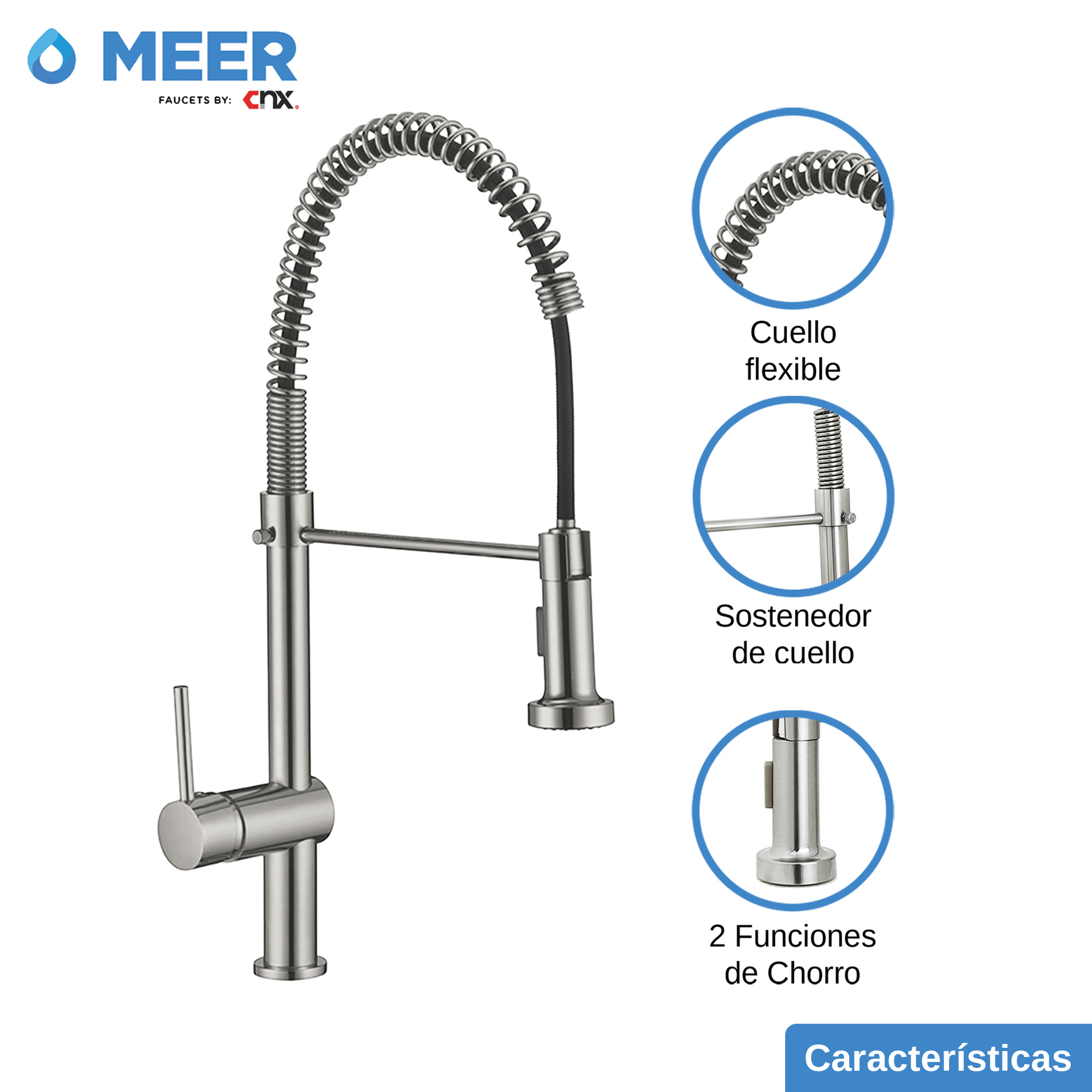 Foto 4 pulgar | Mezcladora Meer Cnx de Acero Inoxidable para Fregadero