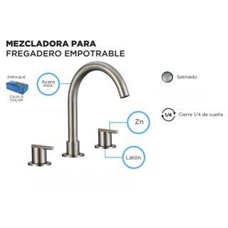 Foto 2 | Mezcladora Para Fregadero De Cocina (llave De Cocina), Acero Inox, Zinc Y Latón. Empotrable