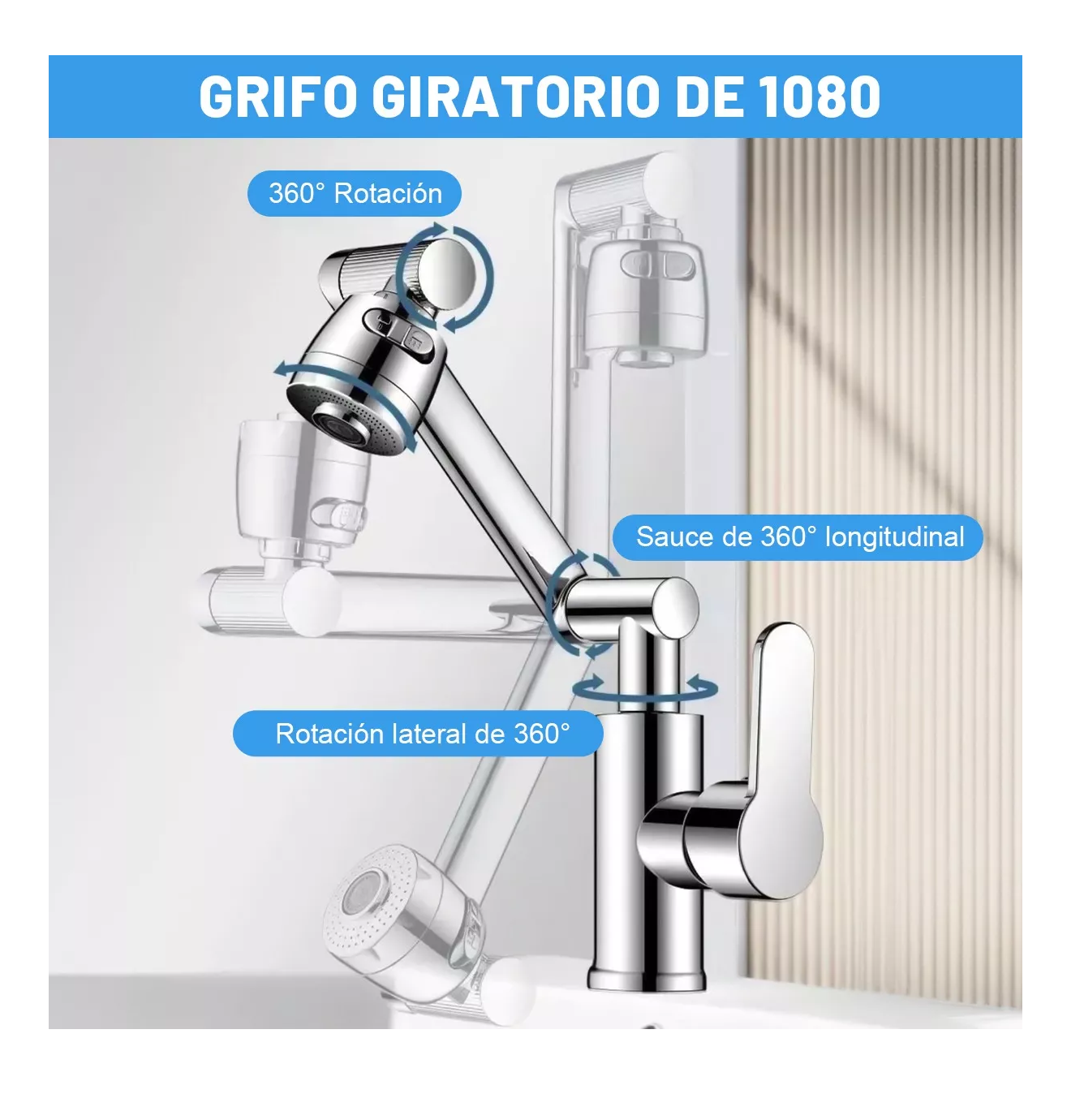 Foto 4 pulgar | Llave Para Mezcladora Fregadero Baños Y Grifos Cocina 1080° Plata