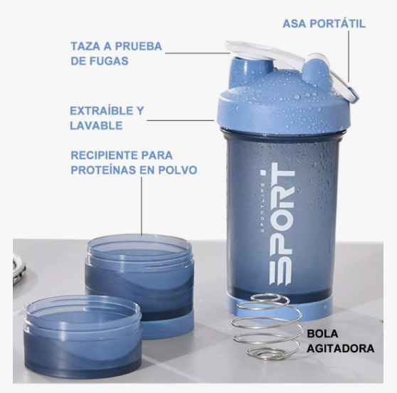 Foto 4 pulgar | Shaker Para Proteina Botella Para Gym Productos Deportivos Color Azul