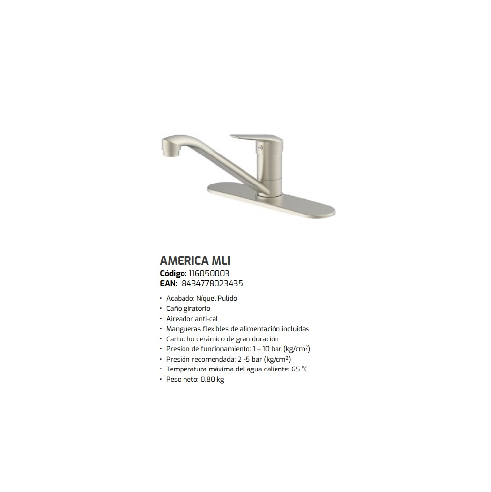 Foto 1 | Llave Mezcladora Teka America Mli Acabado Niquelado