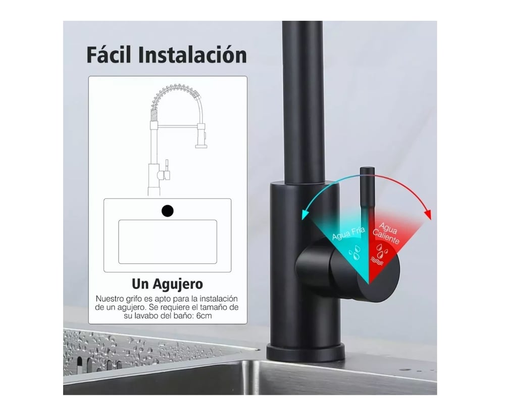Foto 7 pulgar | Faucet 360 De Acero Inoxidable Extensible Con Una Sola Manija F - Venta Internacional.