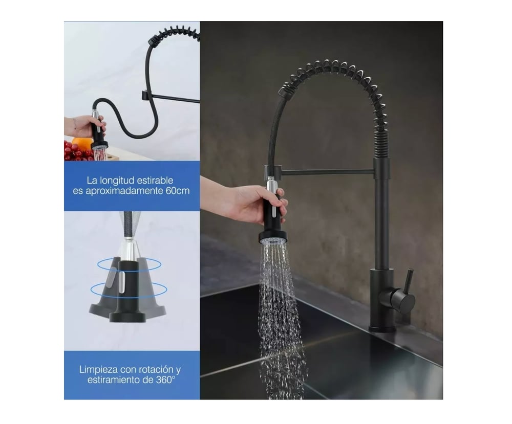 Foto 8 pulgar | Faucet 360 De Acero Inoxidable Extensible Con Una Sola Manija F - Venta Internacional.