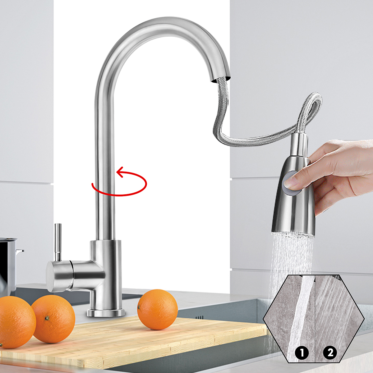 Foto 1 | Grifo Para Fregadero De Cocina De Acero Inoxidable 304 Salta Out Fautet - Venta Internacional.
