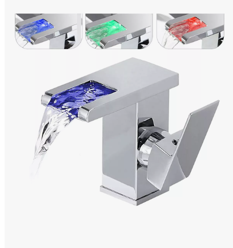 Grifo Xtellar Para Lavabo De Baño Con Luz Led, 3 Colores Cambiantes Acabado Brillante Color Plateado