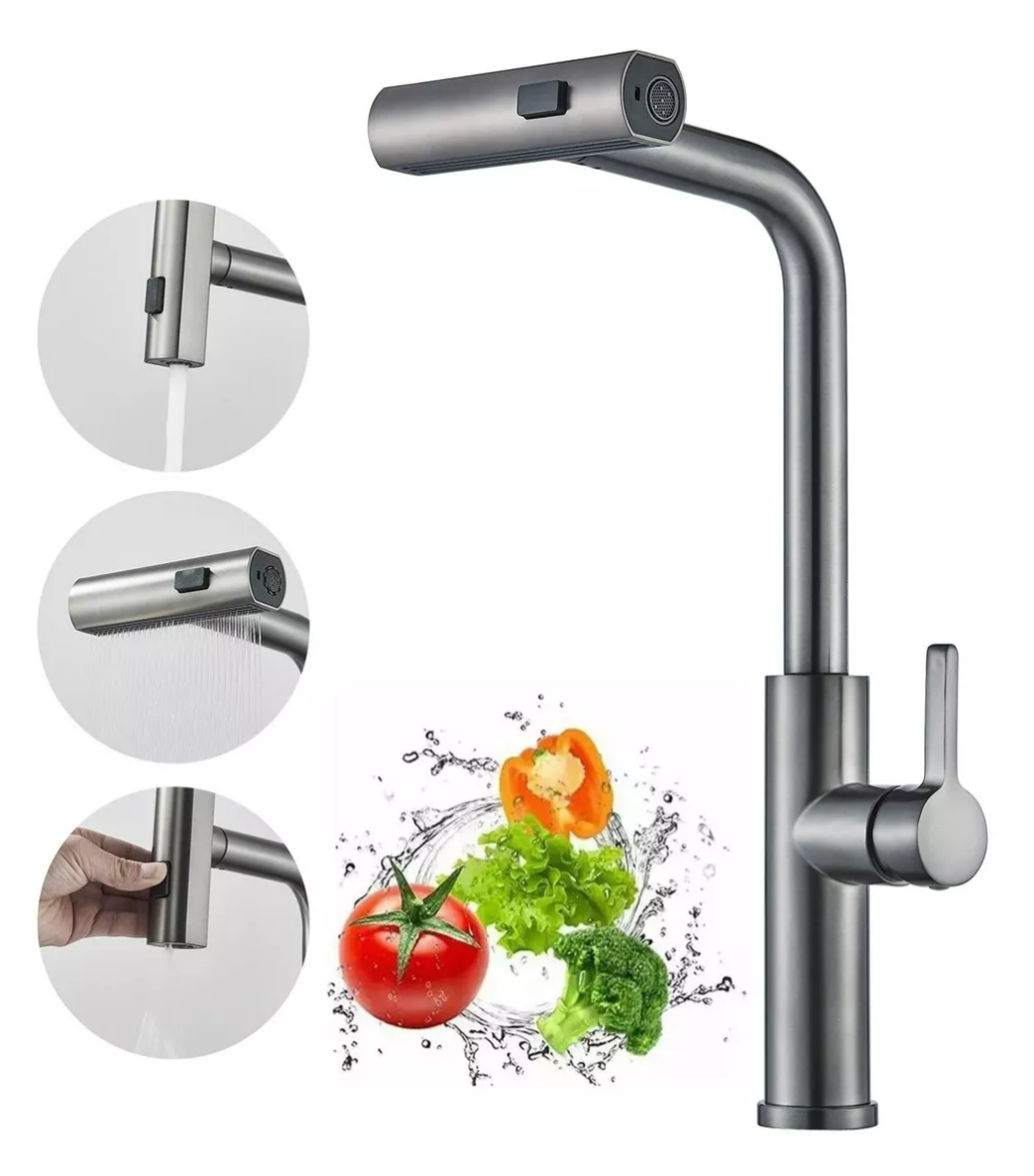 Foto 2 pulgar | 3 En 1 Grifo Mezclador De Cocina Llave Monomando Extraíble Acabado Mate Color Gris Xtellar
