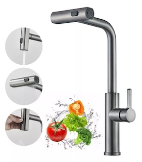 Foto 1 | 3 En 1 Grifo Mezclador De Cocina Llave Monomando Extraíble Acabado Mate Color Gris Xtellar