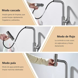 Foto 3 | 3 En 1 Grifo Mezclador De Cocina Llave Monomando Extraíble Acabado Mate Color Gris Xtellar