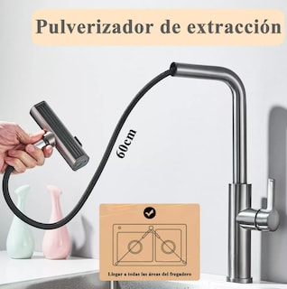 Foto 4 | 3 En 1 Grifo Mezclador De Cocina Llave Monomando Extraíble Acabado Mate Color Gris Xtellar